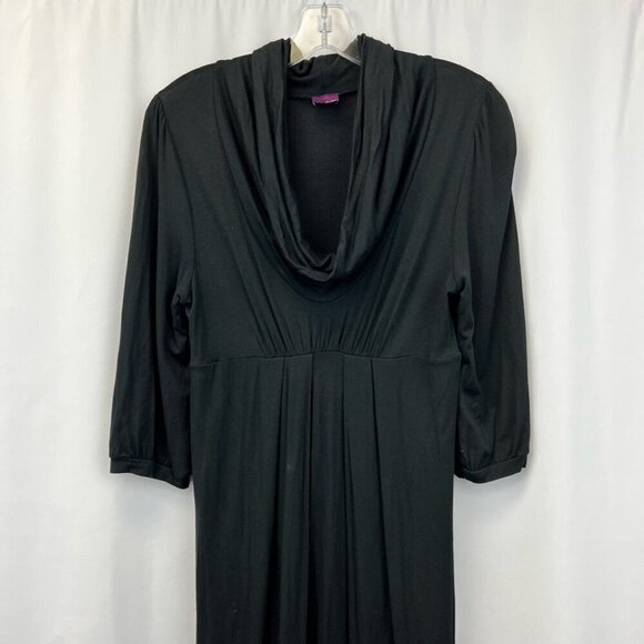 Lush Womens Shift Dress Black Stretch Drape Neck Long Sleeve Modal Blend USA L - Picture 2 of 12